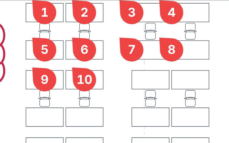 Count markers numbered 1 to 10 on the desks of an open office